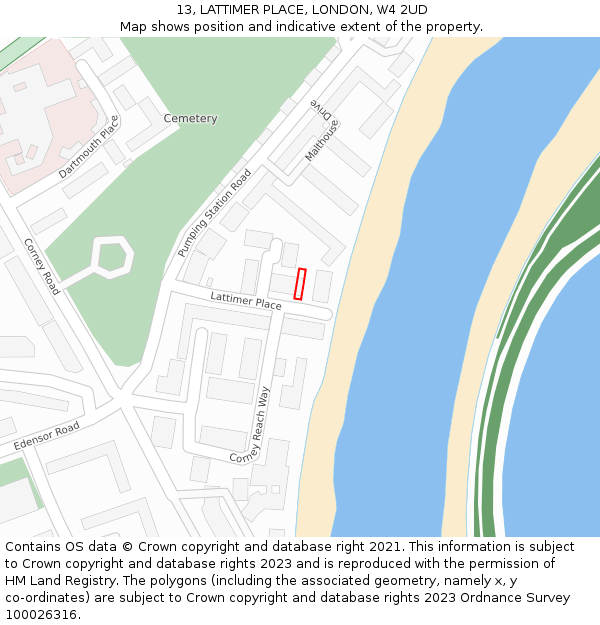 13, LATTIMER PLACE, LONDON, W4 2UD: Location map and indicative extent of plot
