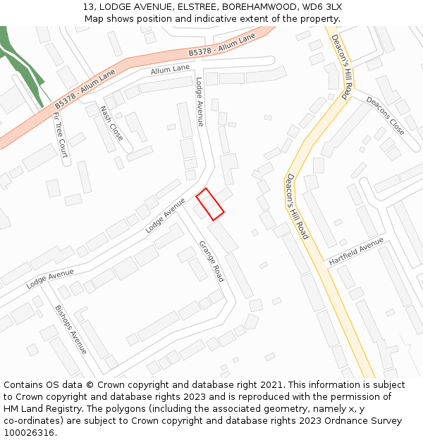 13, LODGE AVENUE, ELSTREE, BOREHAMWOOD, WD6 3LX: Location map and indicative extent of plot