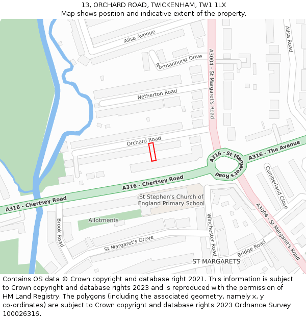 13, ORCHARD ROAD, TWICKENHAM, TW1 1LX: Location map and indicative extent of plot