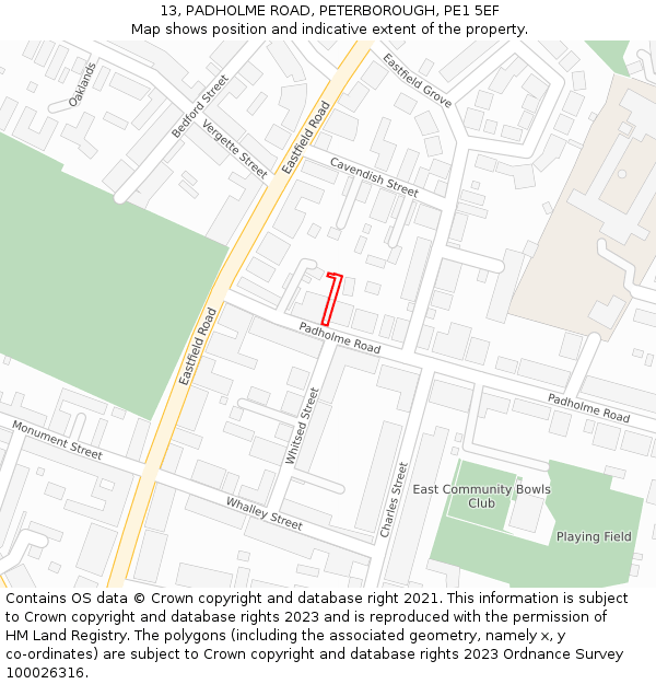 13, PADHOLME ROAD, PETERBOROUGH, PE1 5EF: Location map and indicative extent of plot