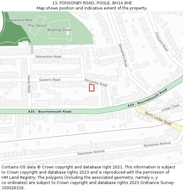 13, PONSONBY ROAD, POOLE, BH14 9HE: Location map and indicative extent of plot