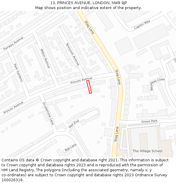 13, PRINCES AVENUE, LONDON, NW9 9JP: Location map and indicative extent of plot