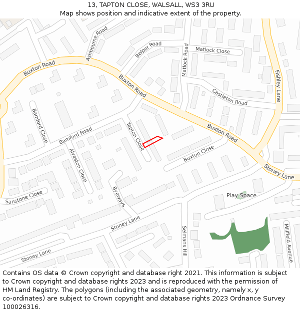 13, TAPTON CLOSE, WALSALL, WS3 3RU: Location map and indicative extent of plot