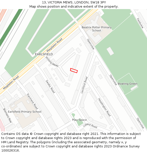 13, VICTORIA MEWS, LONDON, SW18 3PY: Location map and indicative extent of plot