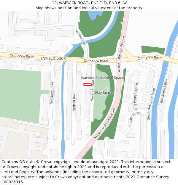 13, WARWICK ROAD, ENFIELD, EN3 6HW: Location map and indicative extent of plot