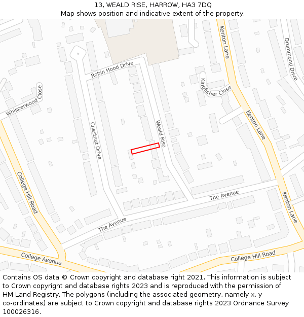 13, WEALD RISE, HARROW, HA3 7DQ: Location map and indicative extent of plot