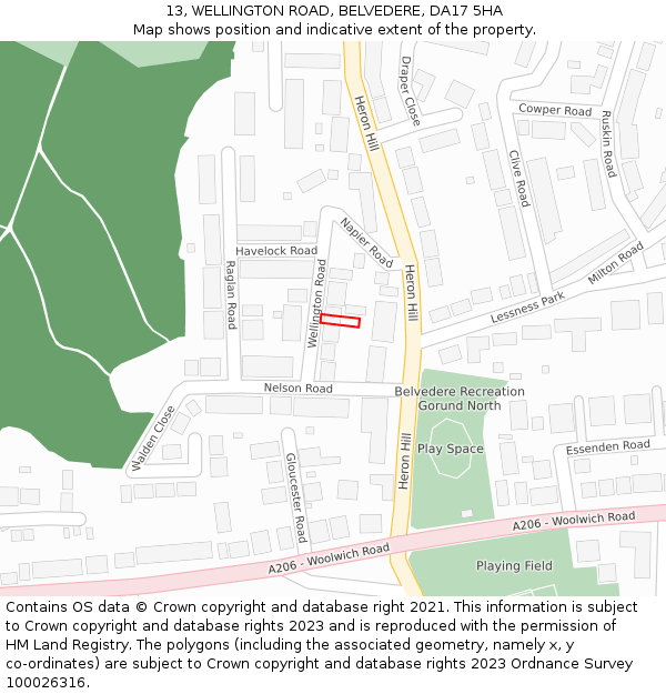 13, WELLINGTON ROAD, BELVEDERE, DA17 5HA: Location map and indicative extent of plot
