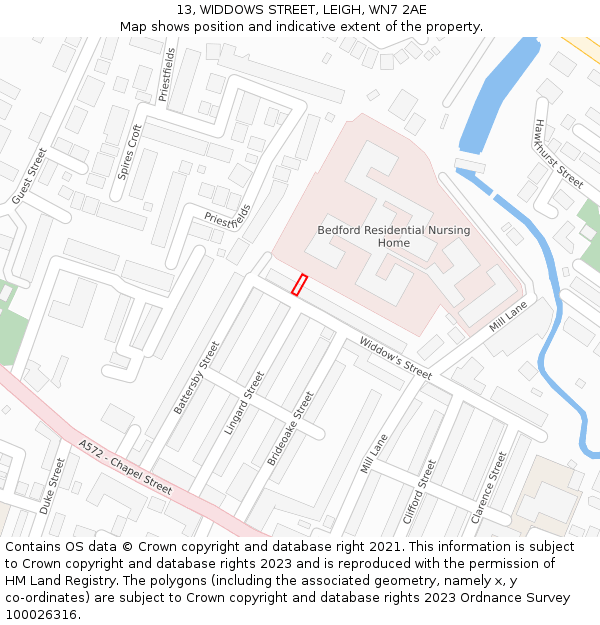 13, WIDDOWS STREET, LEIGH, WN7 2AE: Location map and indicative extent of plot