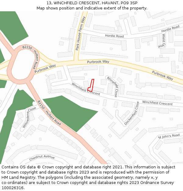 13, WINCHFIELD CRESCENT, HAVANT, PO9 3SP: Location map and indicative extent of plot