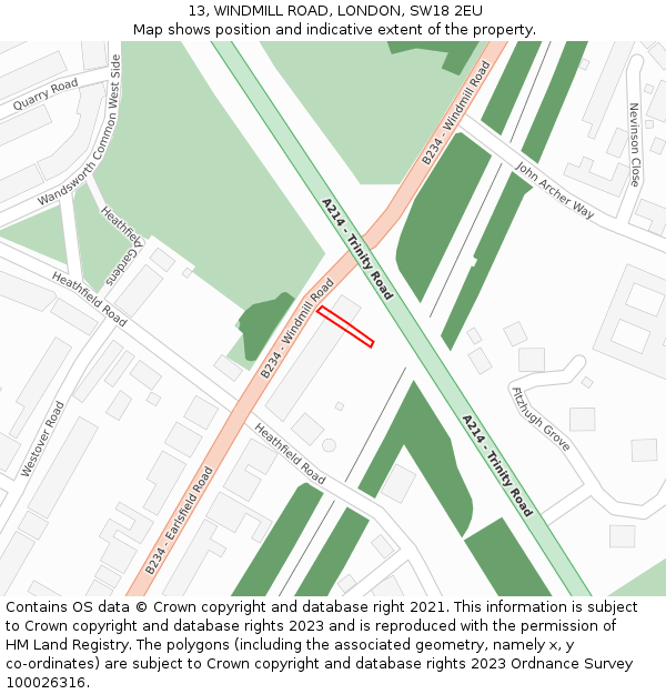 13, WINDMILL ROAD, LONDON, SW18 2EU: Location map and indicative extent of plot