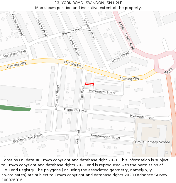 13, YORK ROAD, SWINDON, SN1 2LE: Location map and indicative extent of plot