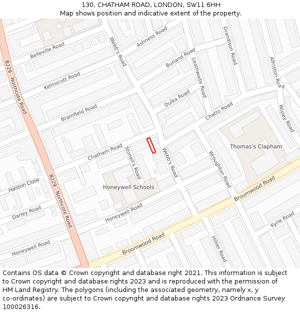 130, CHATHAM ROAD, LONDON, SW11 6HH: Location map and indicative extent of plot