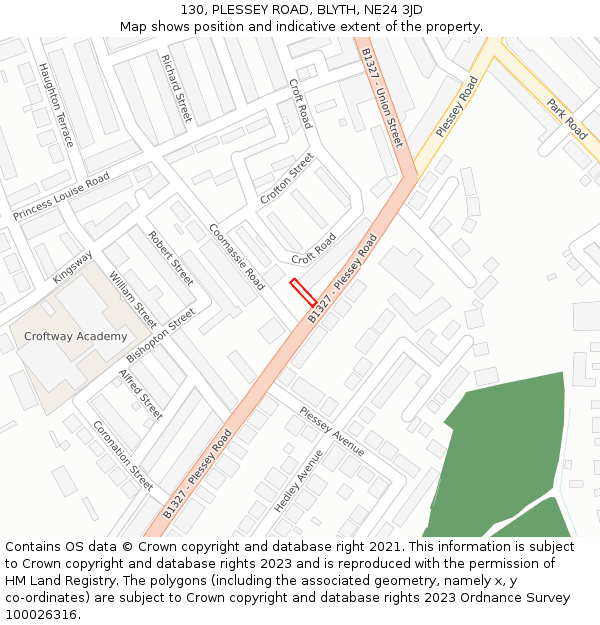 130, PLESSEY ROAD, BLYTH, NE24 3JD: Location map and indicative extent of plot