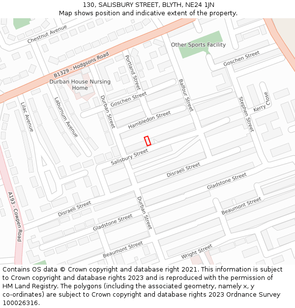 130, SALISBURY STREET, BLYTH, NE24 1JN: Location map and indicative extent of plot