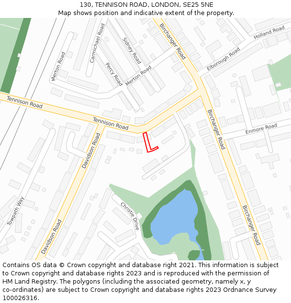 130, TENNISON ROAD, LONDON, SE25 5NE: Location map and indicative extent of plot