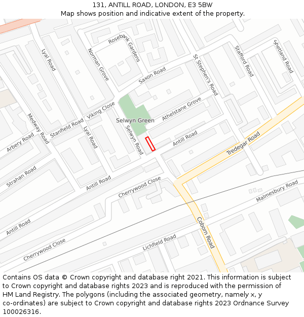 131, ANTILL ROAD, LONDON, E3 5BW: Location map and indicative extent of plot