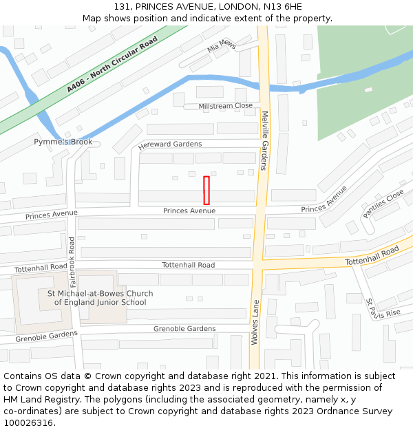 131, PRINCES AVENUE, LONDON, N13 6HE: Location map and indicative extent of plot