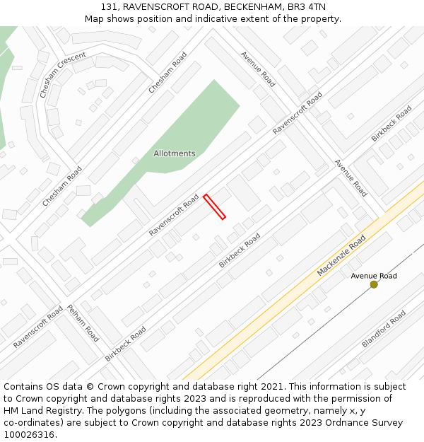 131, RAVENSCROFT ROAD, BECKENHAM, BR3 4TN: Location map and indicative extent of plot