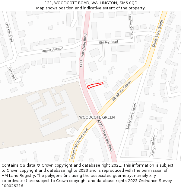 131, WOODCOTE ROAD, WALLINGTON, SM6 0QD: Location map and indicative extent of plot
