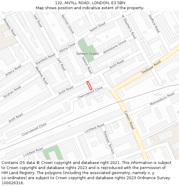 132, ANTILL ROAD, LONDON, E3 5BN: Location map and indicative extent of plot