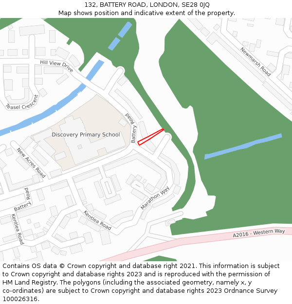 132, BATTERY ROAD, LONDON, SE28 0JQ: Location map and indicative extent of plot