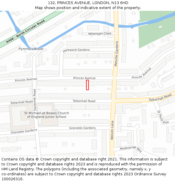132, PRINCES AVENUE, LONDON, N13 6HD: Location map and indicative extent of plot