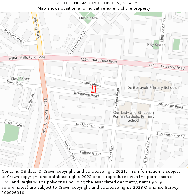 132, TOTTENHAM ROAD, LONDON, N1 4DY: Location map and indicative extent of plot