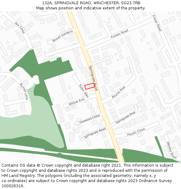 132A, SPRINGVALE ROAD, WINCHESTER, SO23 7RB: Location map and indicative extent of plot