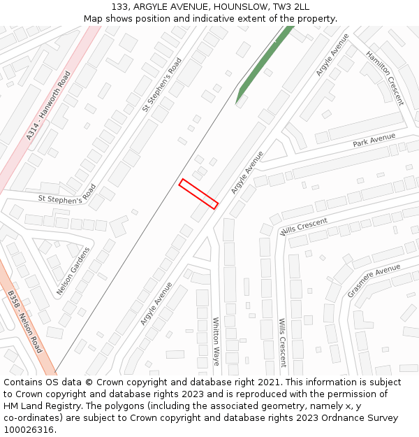 133, ARGYLE AVENUE, HOUNSLOW, TW3 2LL: Location map and indicative extent of plot