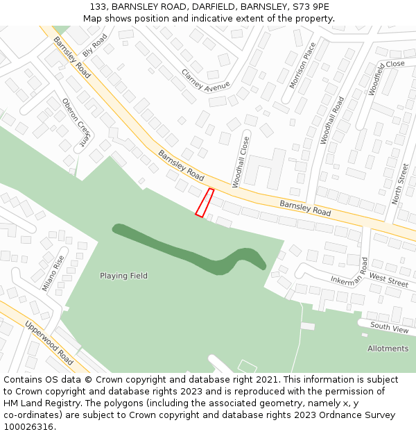 133, BARNSLEY ROAD, DARFIELD, BARNSLEY, S73 9PE: Location map and indicative extent of plot
