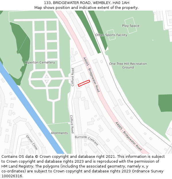 133, BRIDGEWATER ROAD, WEMBLEY, HA0 1AH: Location map and indicative extent of plot