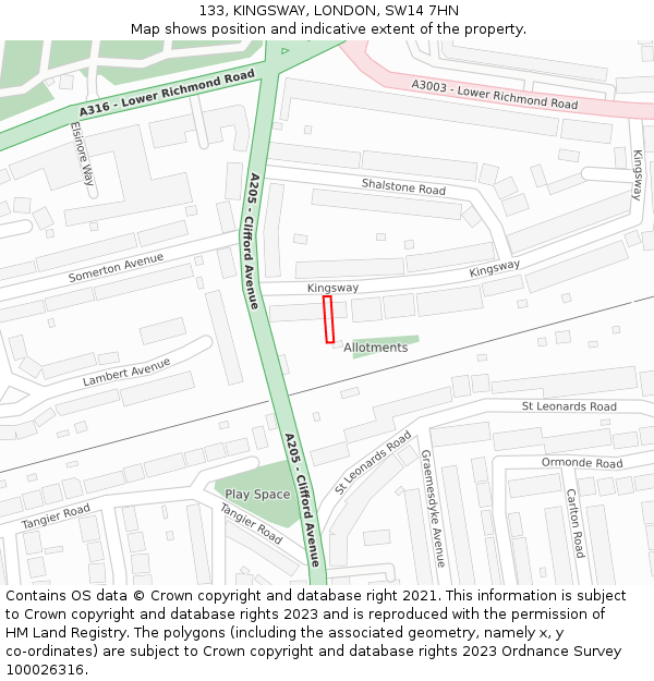 133, KINGSWAY, LONDON, SW14 7HN: Location map and indicative extent of plot