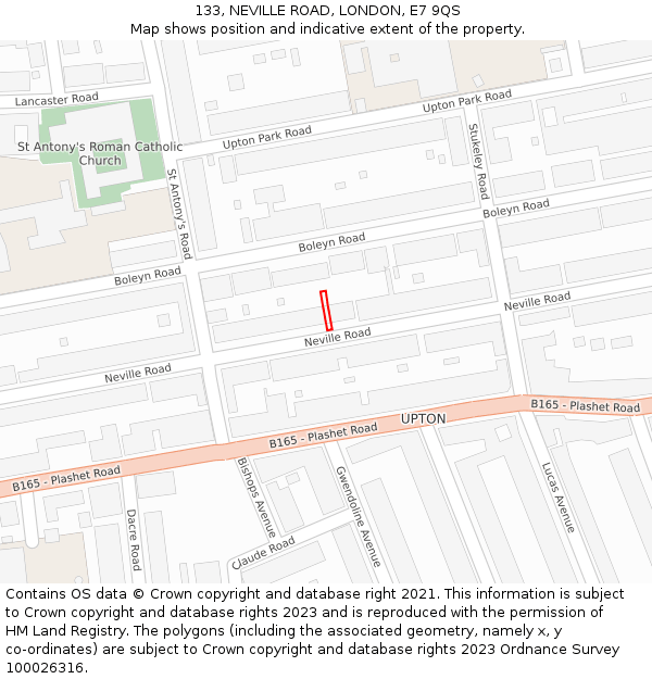 133, NEVILLE ROAD, LONDON, E7 9QS: Location map and indicative extent of plot
