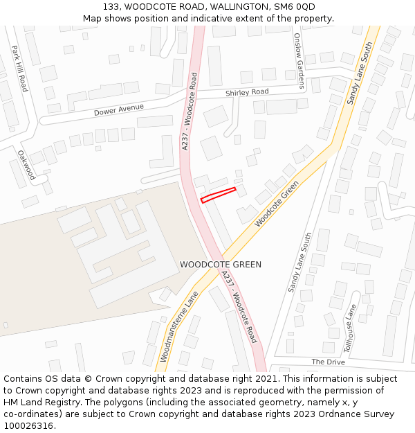 133, WOODCOTE ROAD, WALLINGTON, SM6 0QD: Location map and indicative extent of plot