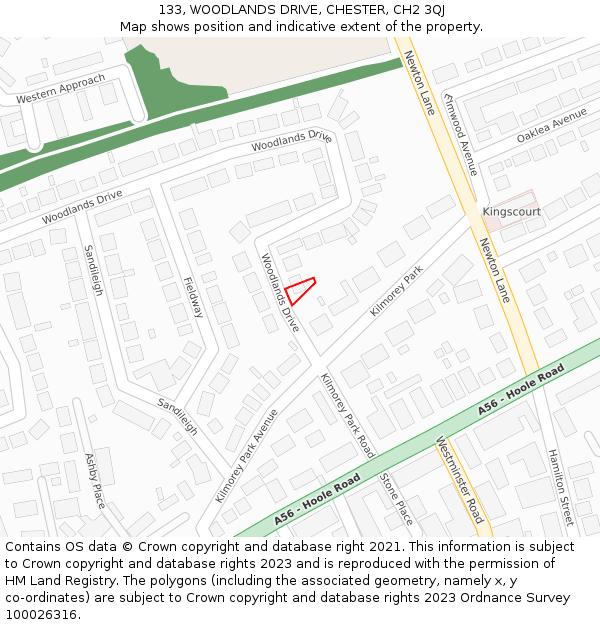 133, WOODLANDS DRIVE, CHESTER, CH2 3QJ: Location map and indicative extent of plot