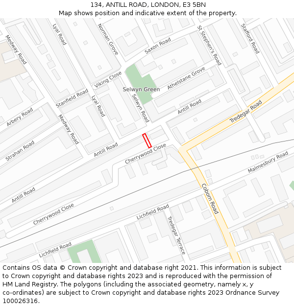 134, ANTILL ROAD, LONDON, E3 5BN: Location map and indicative extent of plot