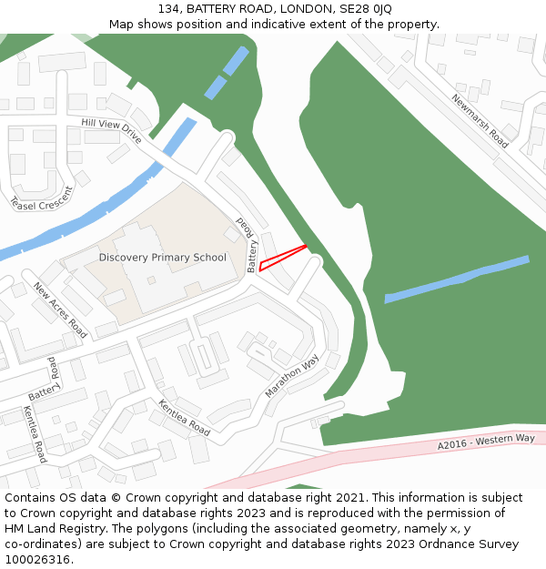 134, BATTERY ROAD, LONDON, SE28 0JQ: Location map and indicative extent of plot