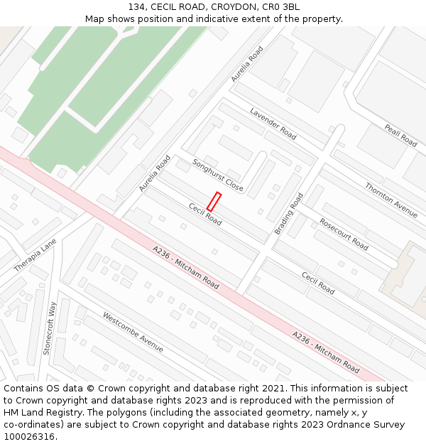 134, CECIL ROAD, CROYDON, CR0 3BL: Location map and indicative extent of plot