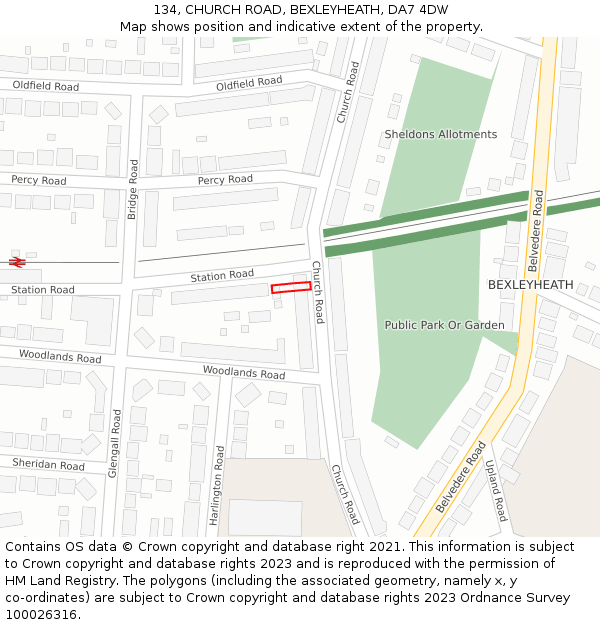 134, CHURCH ROAD, BEXLEYHEATH, DA7 4DW: Location map and indicative extent of plot