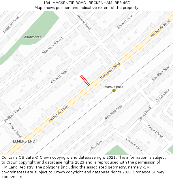 134, MACKENZIE ROAD, BECKENHAM, BR3 4SD: Location map and indicative extent of plot