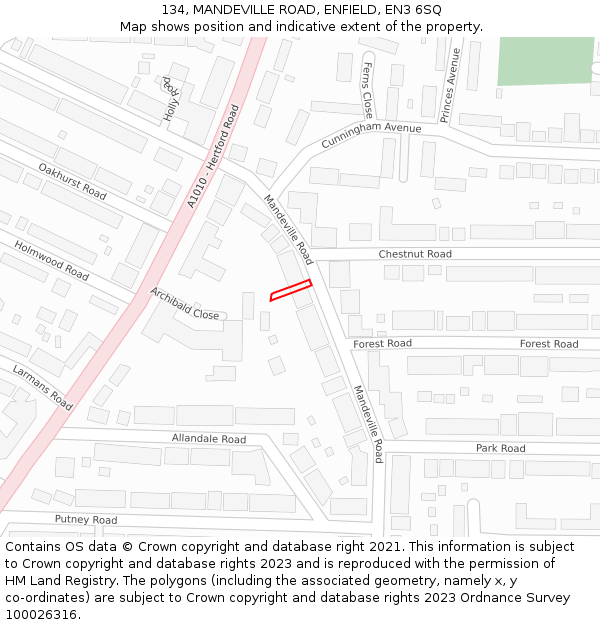 134, MANDEVILLE ROAD, ENFIELD, EN3 6SQ: Location map and indicative extent of plot