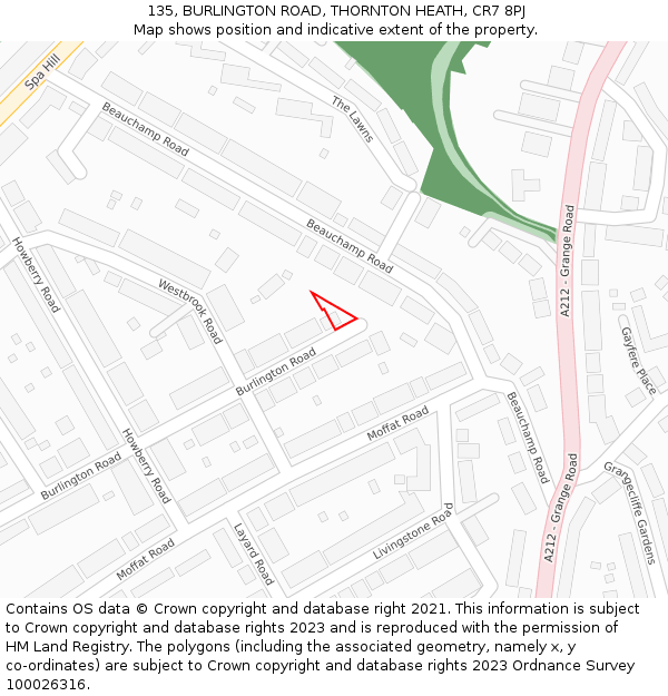 135, BURLINGTON ROAD, THORNTON HEATH, CR7 8PJ: Location map and indicative extent of plot