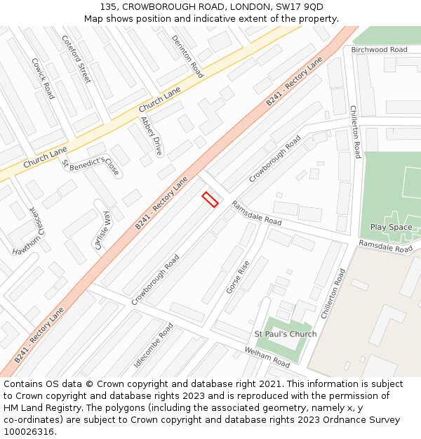 135, CROWBOROUGH ROAD, LONDON, SW17 9QD: Location map and indicative extent of plot