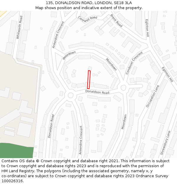 135, DONALDSON ROAD, LONDON, SE18 3LA: Location map and indicative extent of plot