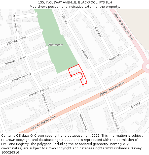 135, INGLEWAY AVENUE, BLACKPOOL, FY3 8LH: Location map and indicative extent of plot