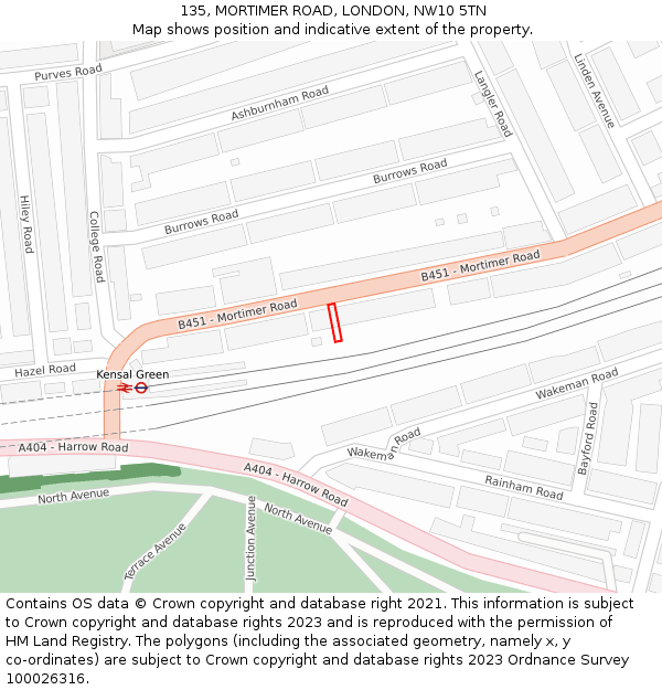 135, MORTIMER ROAD, LONDON, NW10 5TN: Location map and indicative extent of plot