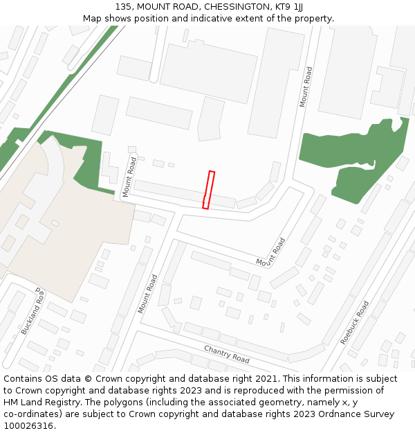 135, MOUNT ROAD, CHESSINGTON, KT9 1JJ: Location map and indicative extent of plot