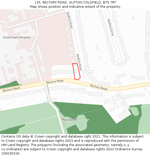 135, RECTORY ROAD, SUTTON COLDFIELD, B75 7RT: Location map and indicative extent of plot