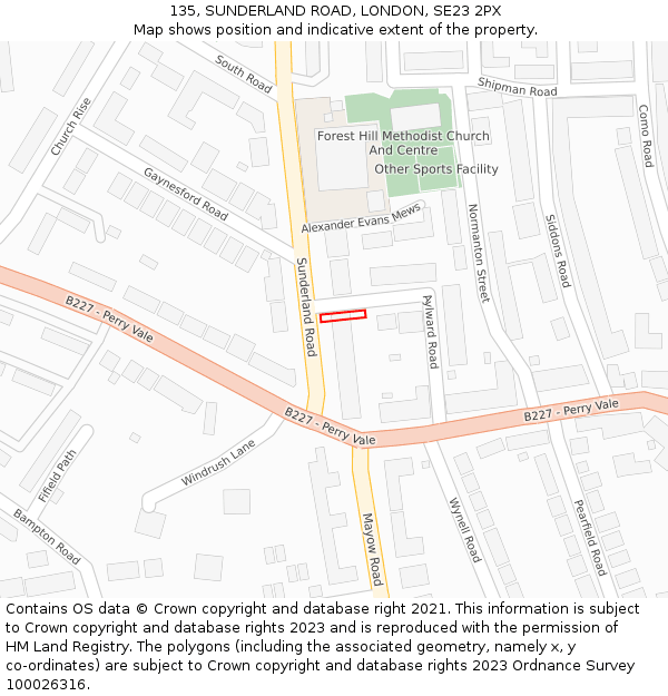 135, SUNDERLAND ROAD, LONDON, SE23 2PX: Location map and indicative extent of plot
