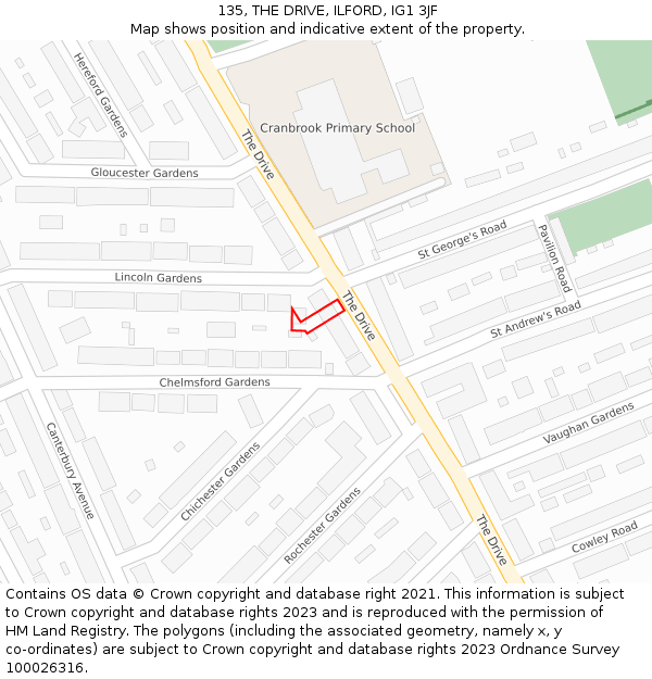 135, THE DRIVE, ILFORD, IG1 3JF: Location map and indicative extent of plot